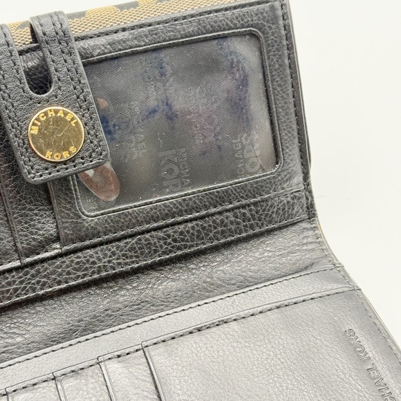Michael Kors Monogram Wallet Brown Black Canvas Leather Snap Closure - Picture 4 of 9